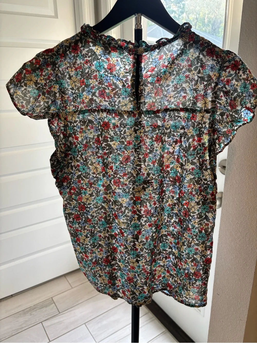 LOFT Multicolor Floral Ruffle-Trim Blouse